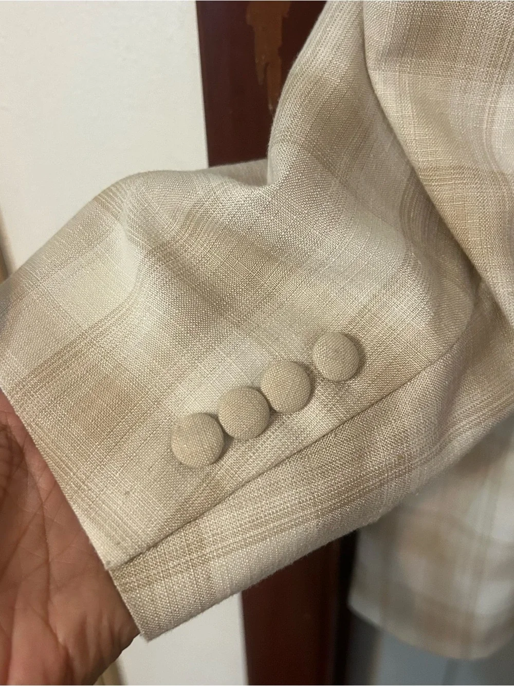 Falcone Superlative 150’s Neutral Plaid Blazer Linen Blend 3-Button Dbl Vent 48L - Picture 3 of 12